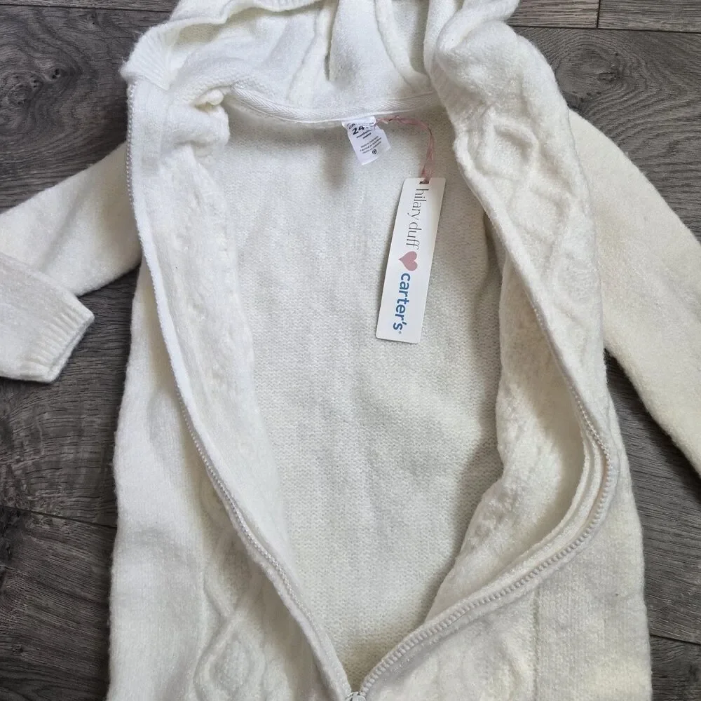 ​Carters Hilary Duff 24M Ivory Cable Knit Hooded Romper Jumpsuit One Piece NWT